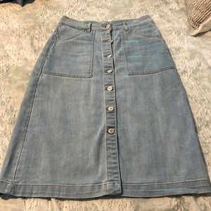 cute button down denim midi skirt